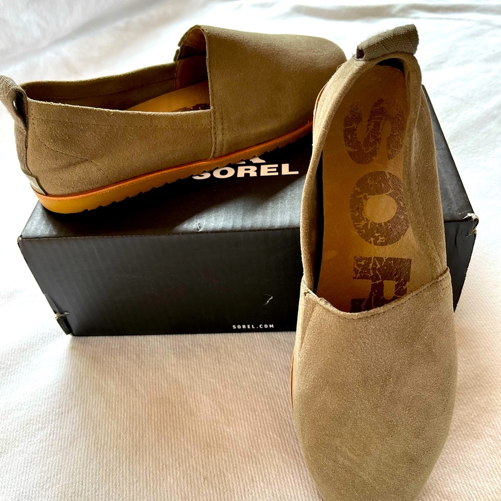 Sorel Slip-On Suede Flats in Sage